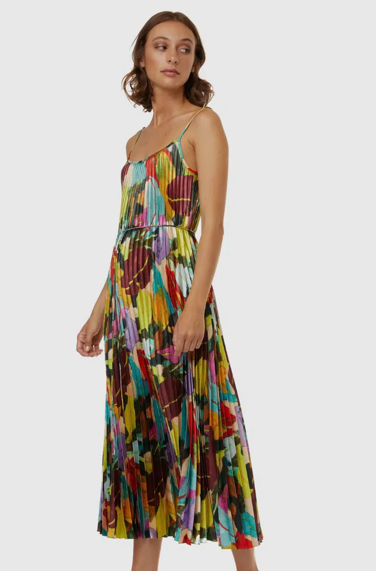 Gorman  Broad Leaf Pleated Midi Dress Multi Size 10 for rent on The Volte - main image