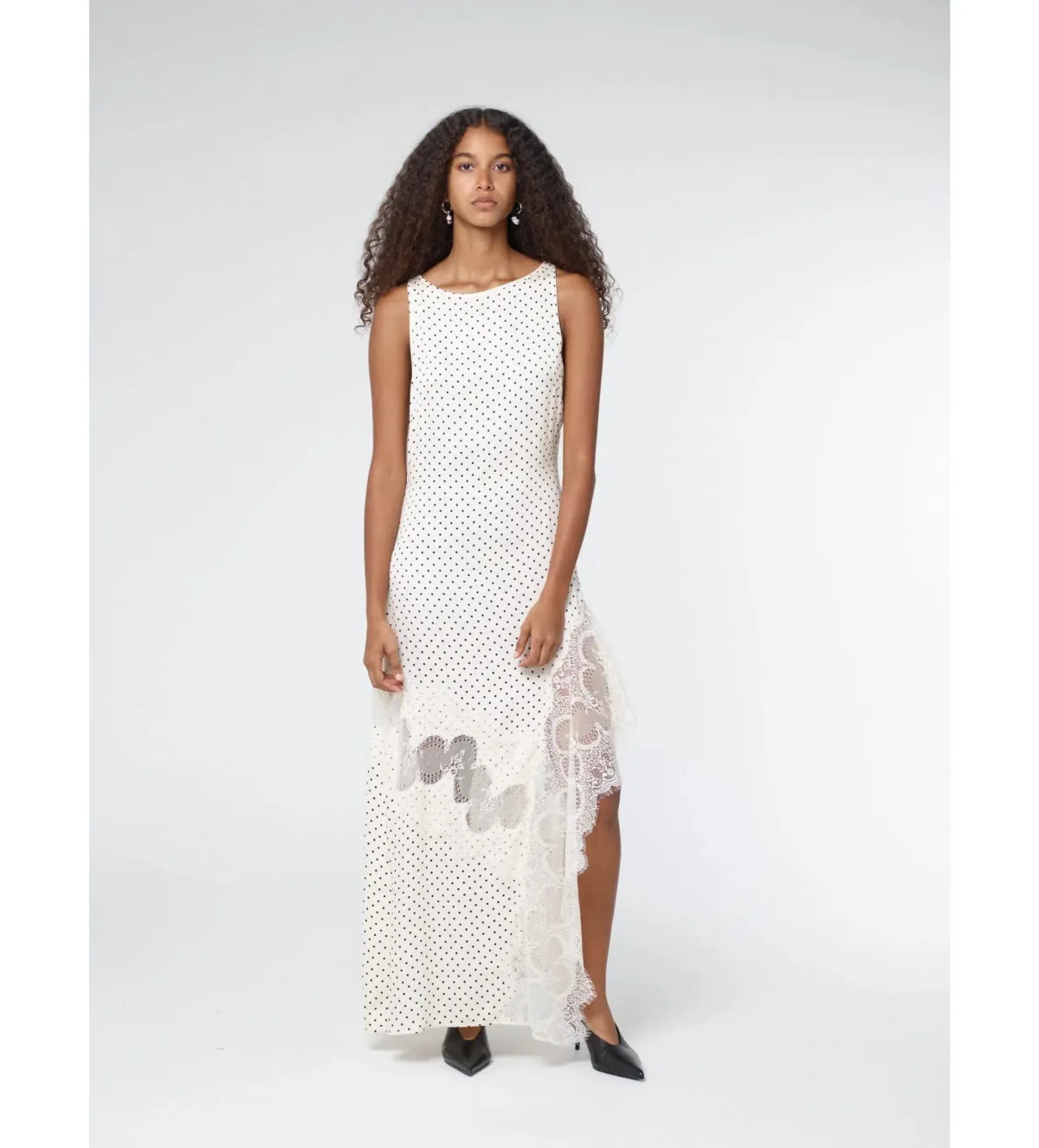 Third Form Visions Lace Frill Maxi Dress Cream Polka Dot Size AU 8 for rent on The Volte - main image