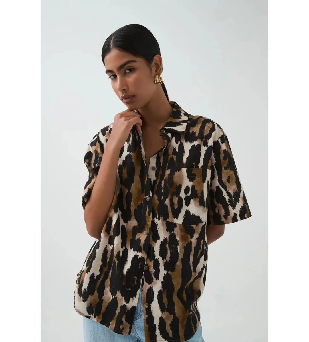 Aje Airlie Short Sleeve Shirt Animal Print Size 8 for rent on The Volte - main image