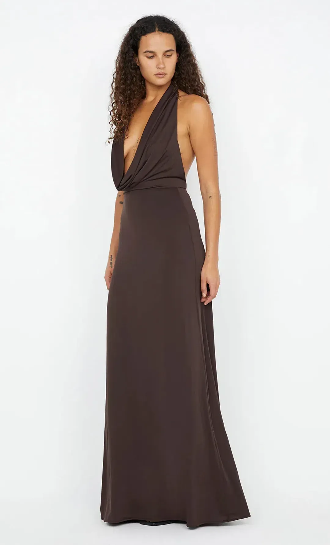 Bec & Bridge  Nessie Cowl Maxi Dress Dark Chocolate Size 6 for rent on The Volte - main image