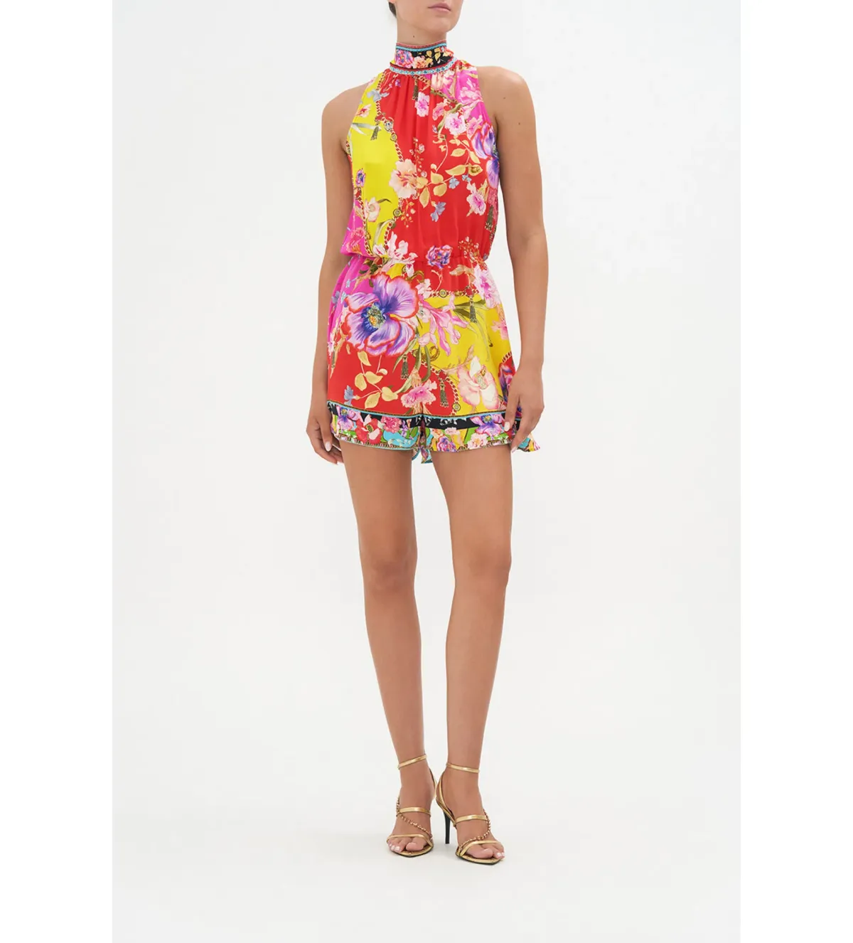 Camilla Neck Tie Playsuit With Elastic Waist Multi Size S Au 10 for rent on The Volte - main image
