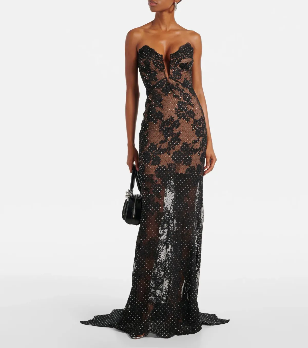 Self Portrait Embellished Sheer Lace Maxi Dress Black Size 10 for rent on The Volte - main image