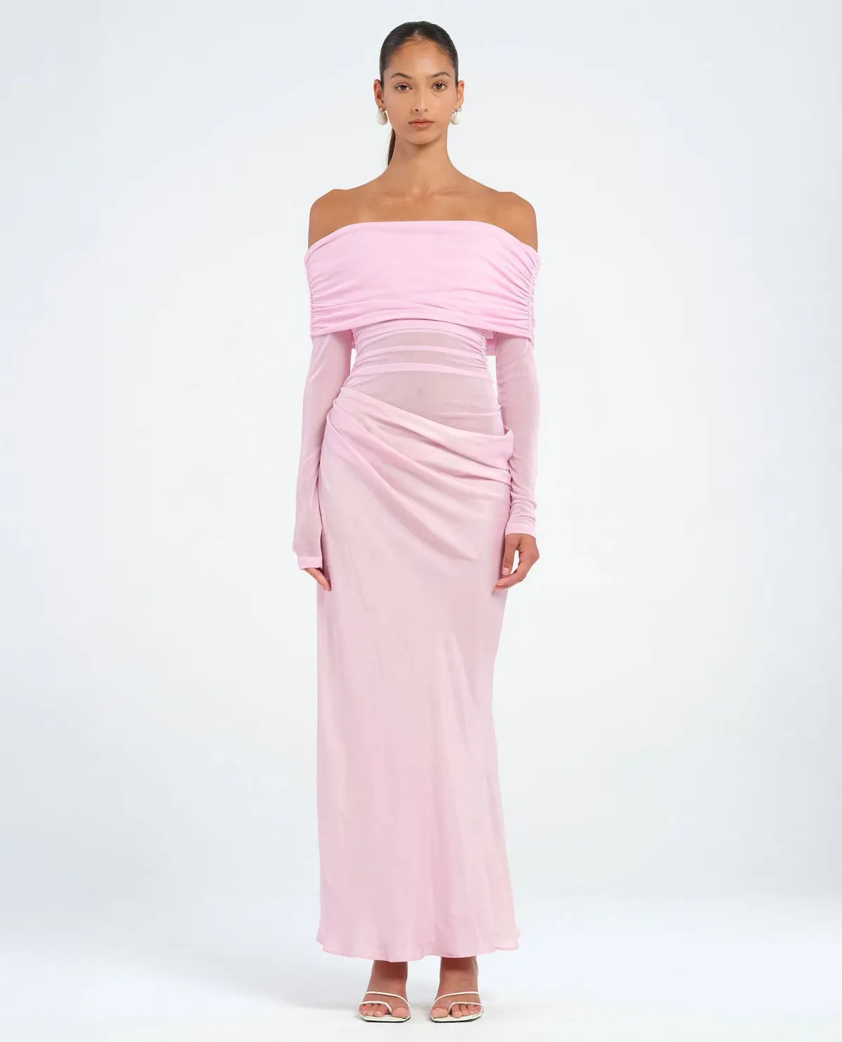 Benni Yasmin off the Shoulder Maxi Dress in Baby Pink Size 6 for rent on The Volte - main image