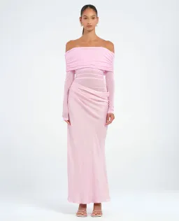Benni Yasmin Off Shoulder Maxi Dress in Baby Pink Size 10 for rent on The Volte - image 1
