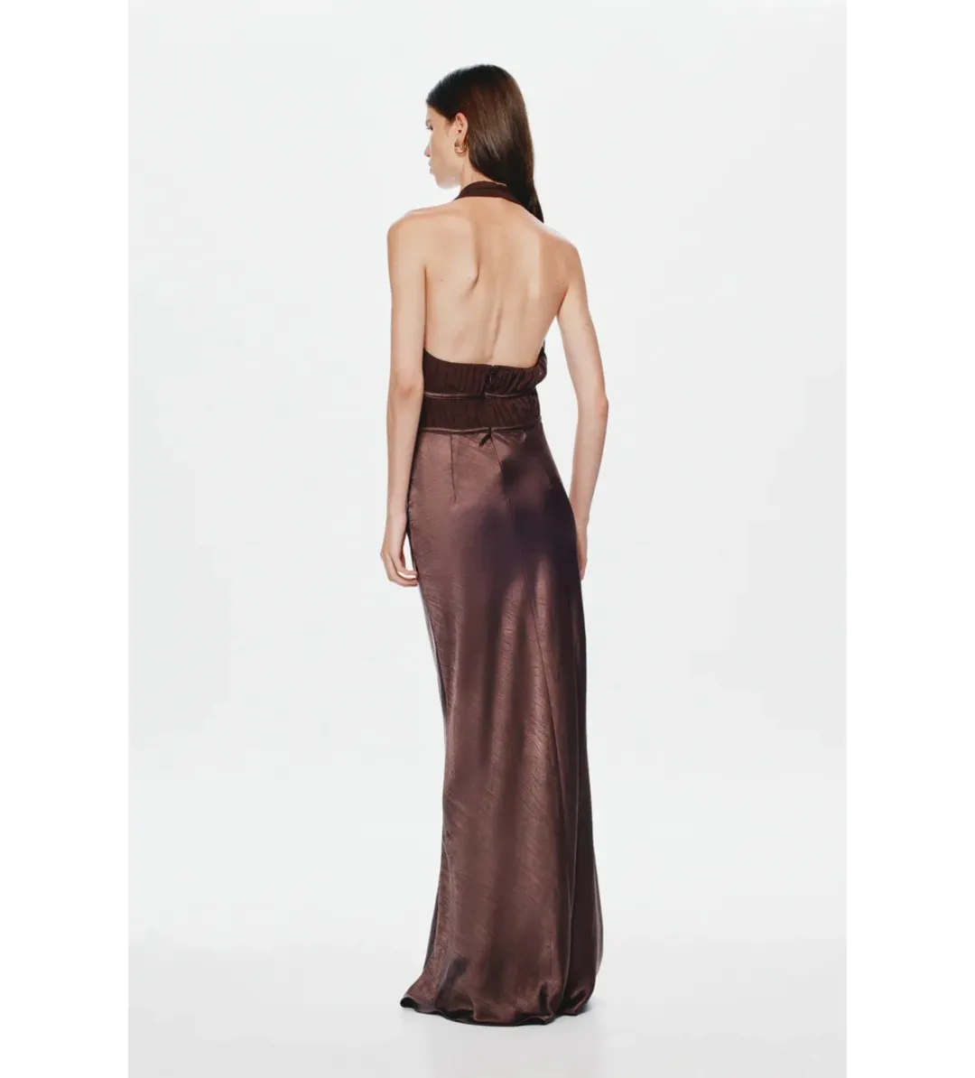 Misha The Celine Satin Maxi Dress Umber Brown Size 10 for rent on The Volte - main image