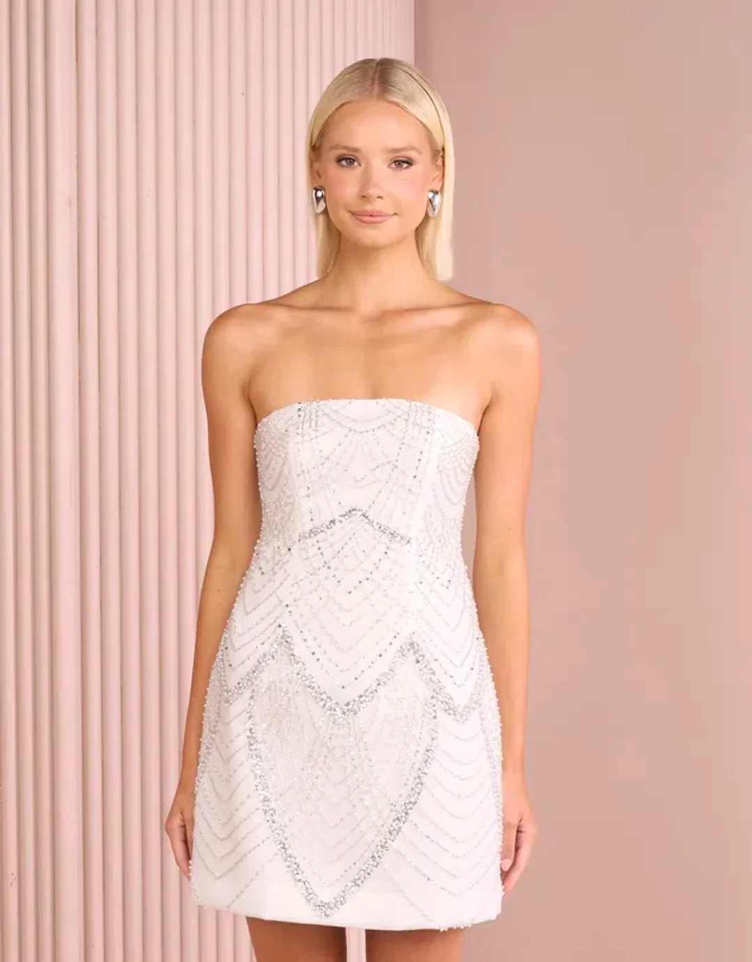 Azzurielle Felise Strapless Mini Dress White Size AU 12 for rent on The Volte - main image