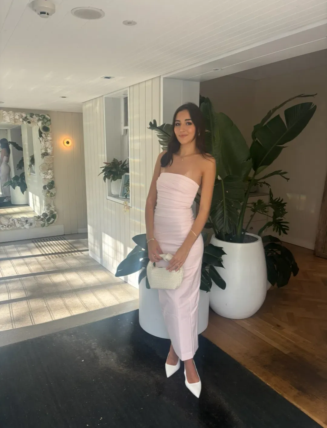 Shona Joy Lani Strapless Draped Maxi dress Fairyfloss Baby Pink Size 8  for rent on The Volte - main image