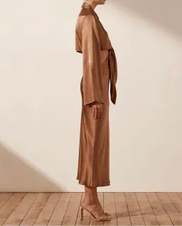 Shona Joy Felicity Long Sleeve Tie Front Midi Dress Brown Size S AU 8 for rent on The Volte - image 3