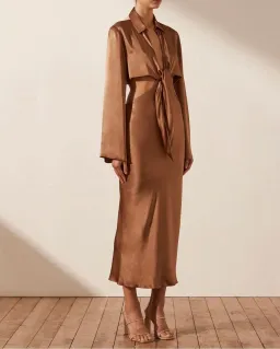 Shona Joy Felicity Long Sleeve Tie Front Midi Dress Brown Size S AU 8 for rent on The Volte - image 2