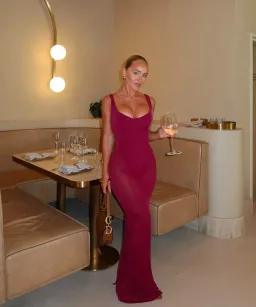 House Of Cb Robina Stretch Mesh Maxi Dress Wine  Size 6  for rent on The Volte - image 1