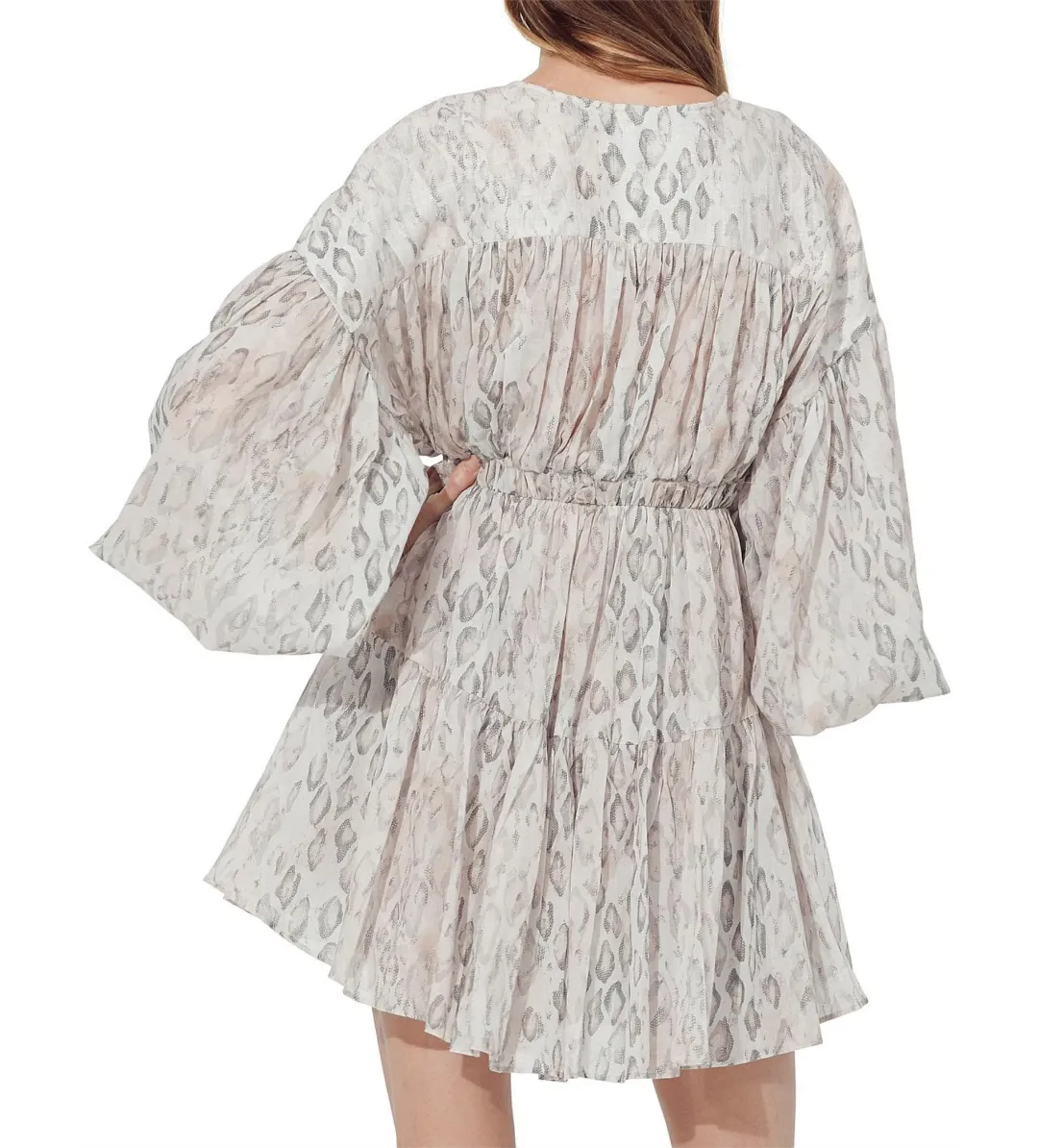Aje Arabella Wrap Mini Dress in White Serpentes Size AU 6 for rent on The Volte - main image