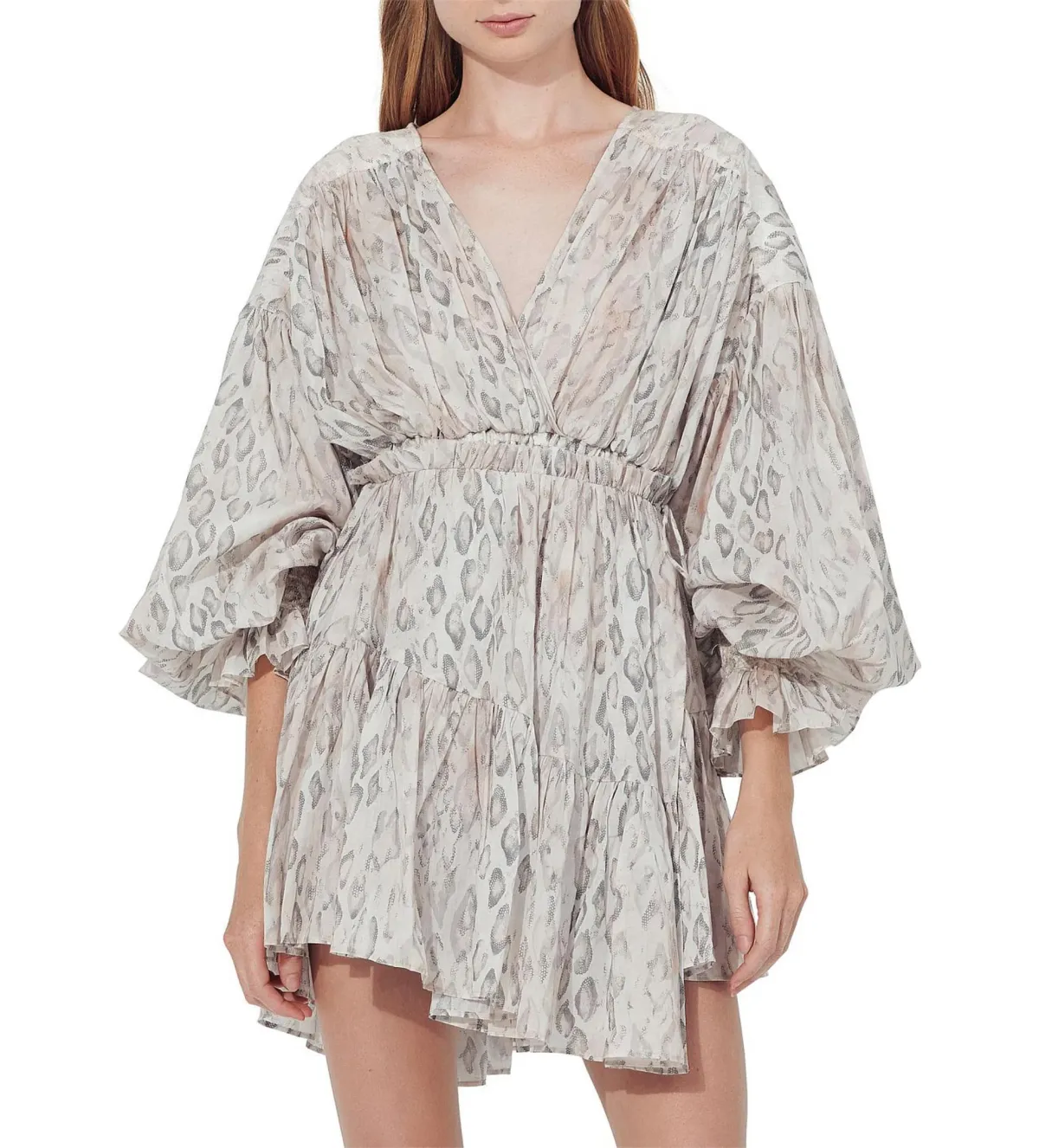 Aje Arabella Wrap Mini Dress in White Serpentes Size AU 6 for rent on The Volte - main image