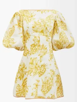 Zimmermann Puff Sleeve Pineapple-Print Linen Mini Dress Yellow Print Size 0 / AU 8 for rent on The Volte - image 3