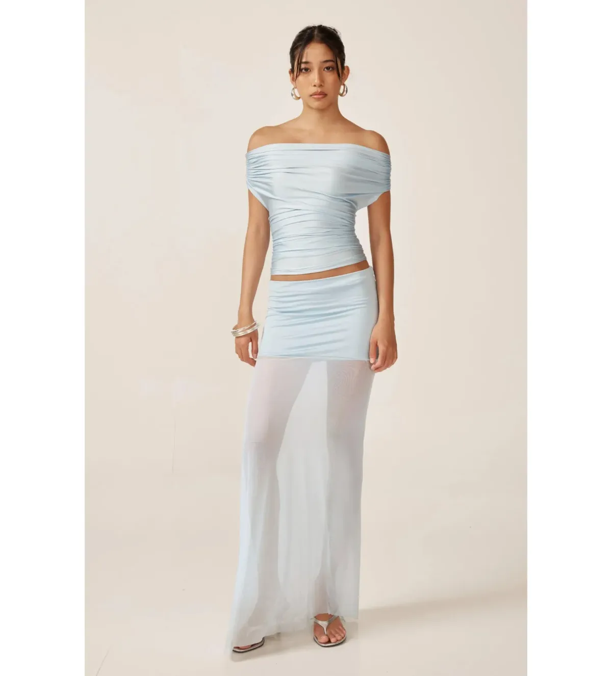 Ance Gria Grace Top and Maxi Skirt Set Sky Blue Size S AU 8 for rent on The Volte - main image