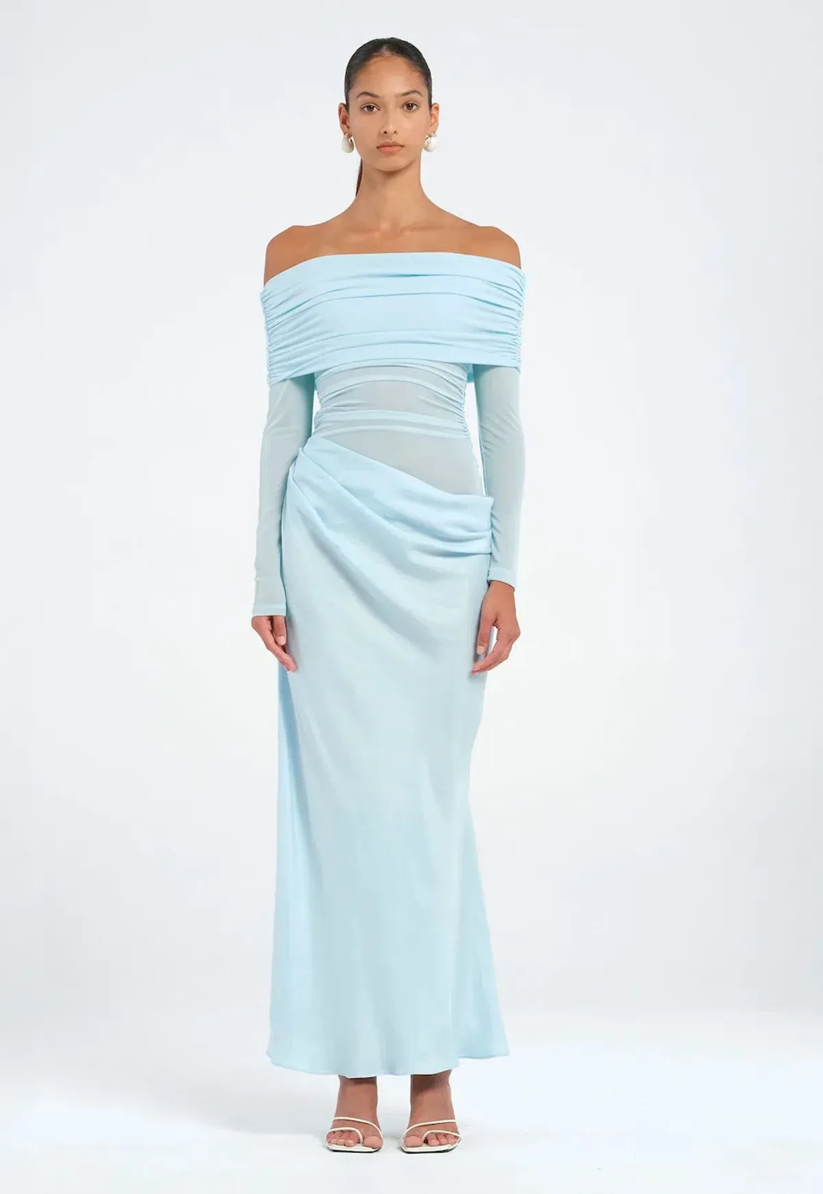 Benni Yasmin Off-Shoulder Maxi Dress in Blue Size AU 10 for rent on The Volte - main image