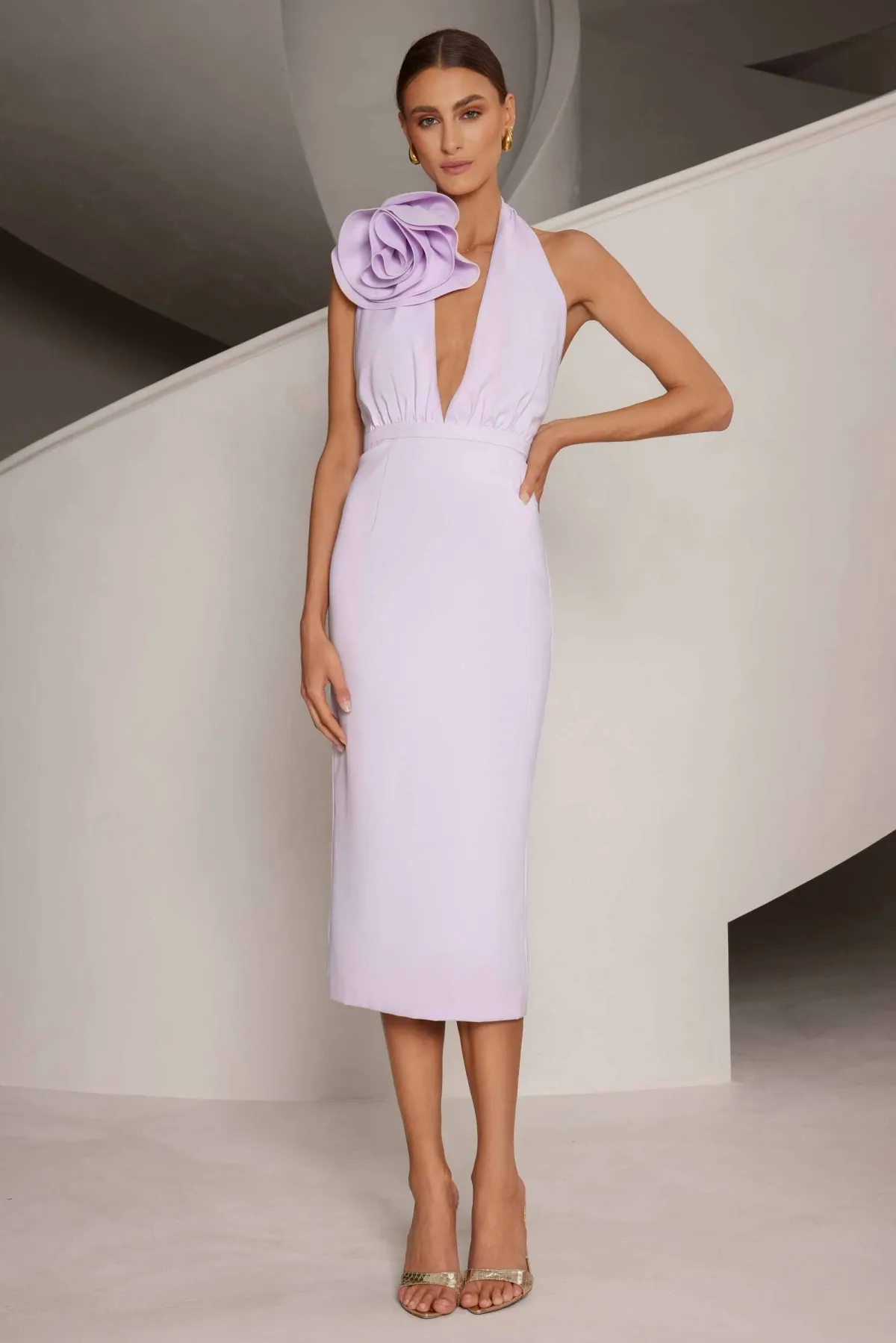 Elle Zeitoune Angela Lavender Outlet Midi Dress Lilac Size 8 for rent on The Volte - main image