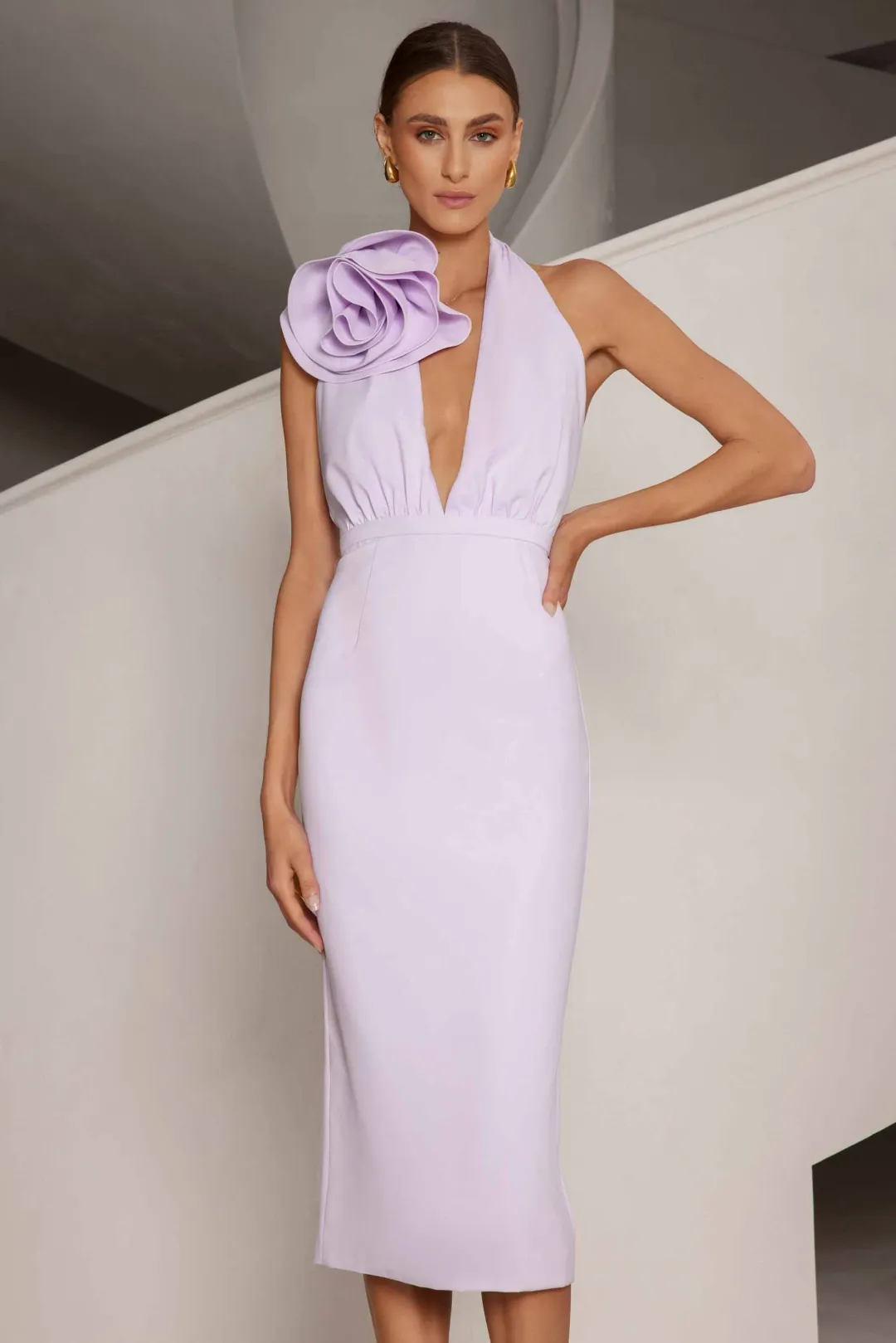 Elle Zeitoune Angela Lavender Outlet Midi Dress Lilac Size 8 for rent on The Volte - main image