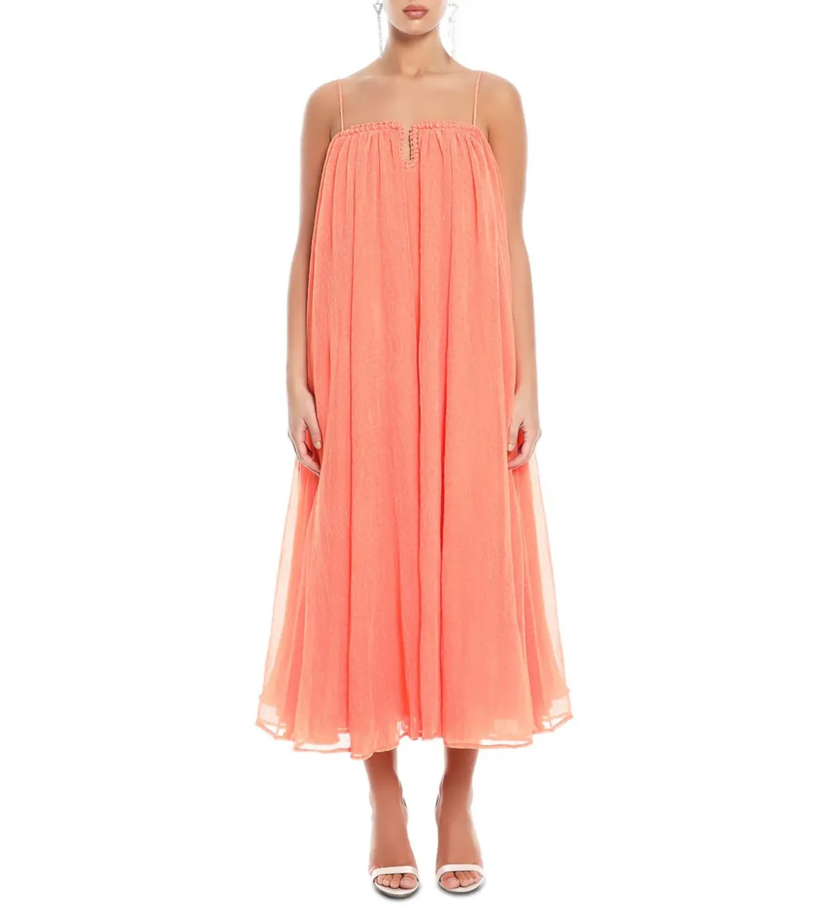 Aje Filigree Sweetheart Midi Dress Sunset Orange Size AU 12 for rent on The Volte - main image