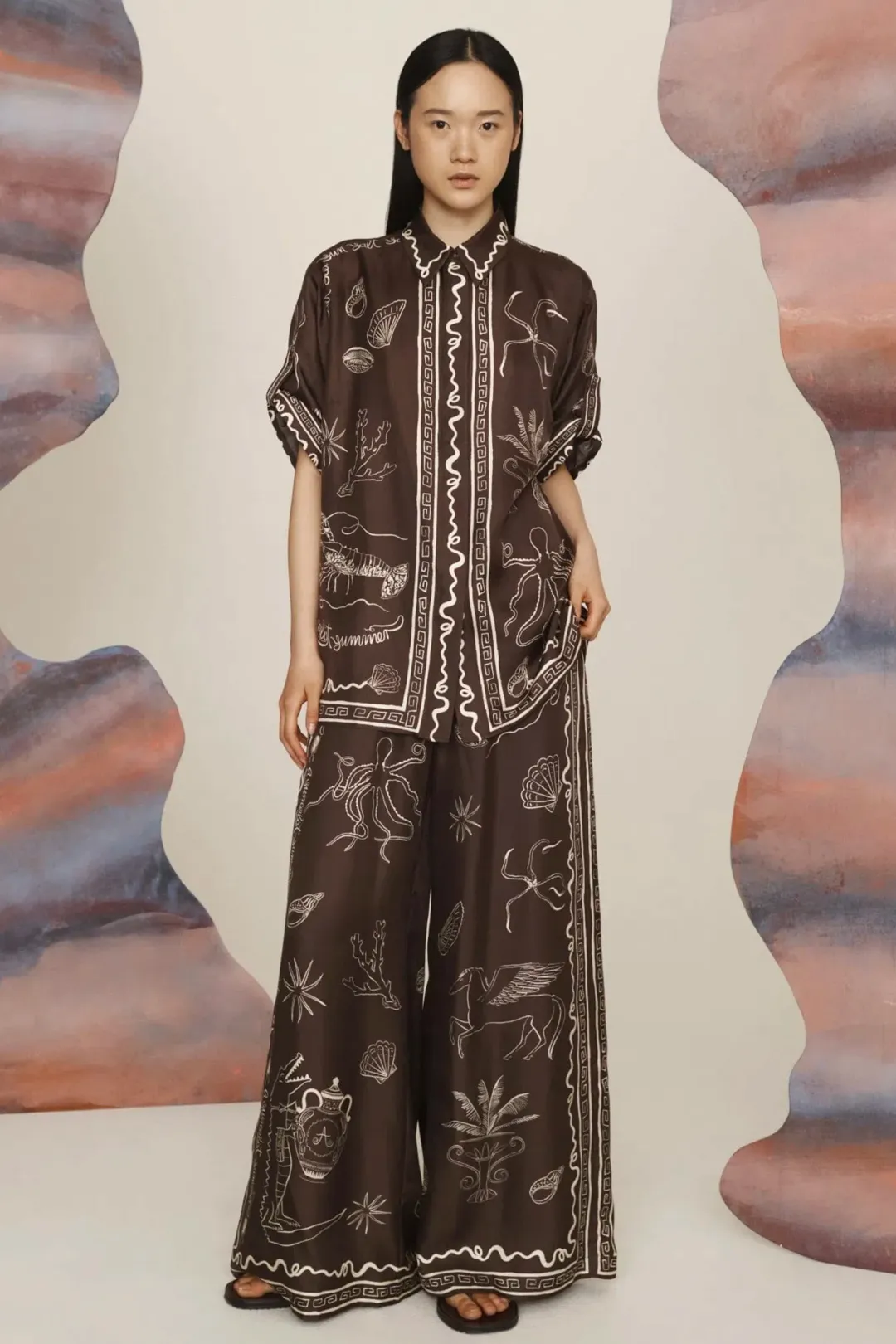 Alemais Sammy Silk Set BrownPrint Size 12  for rent on The Volte - main image