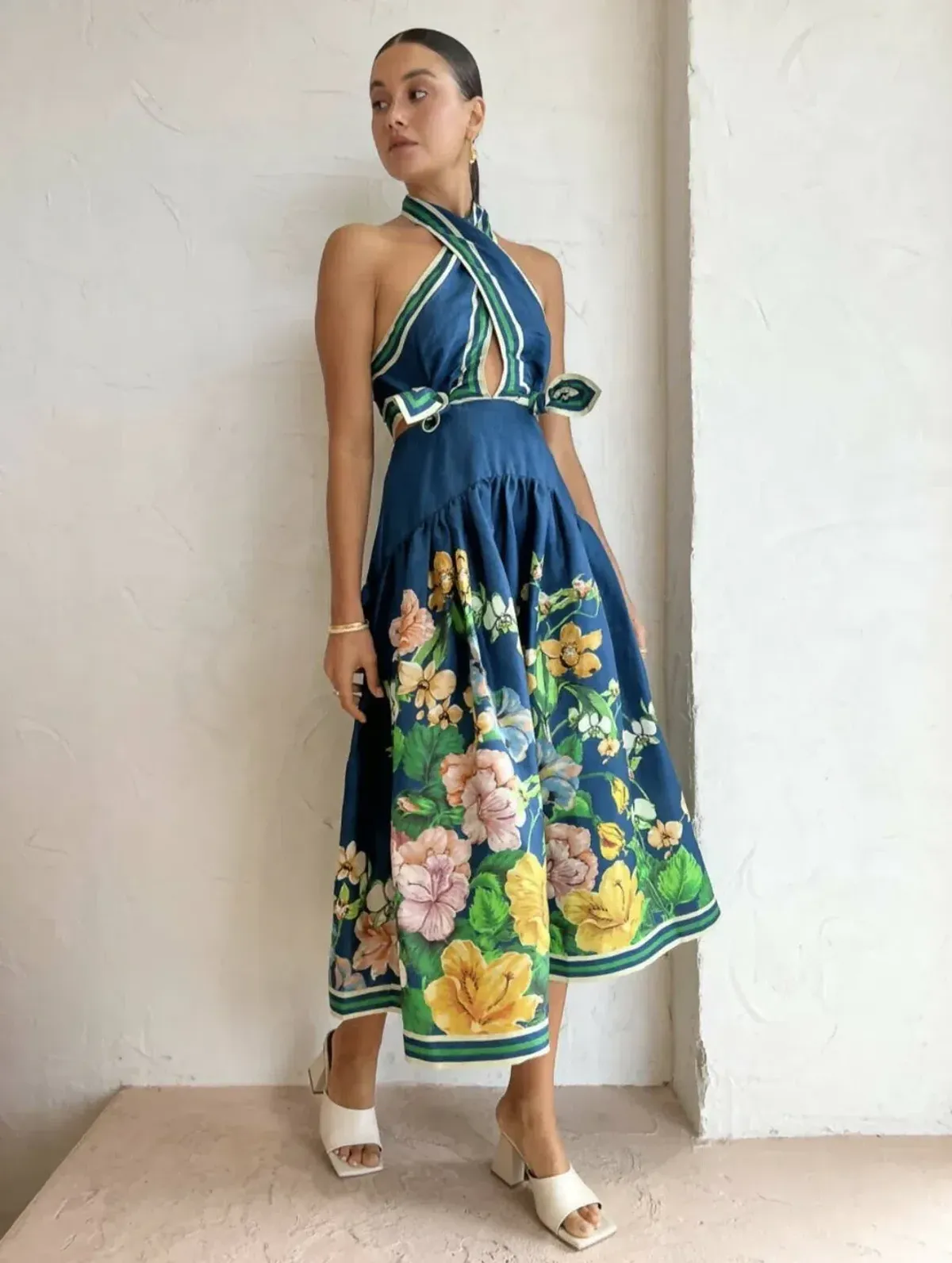 Alemais Lyla Halter Midi Dress Blue Size AU 6 for rent on The Volte - main image