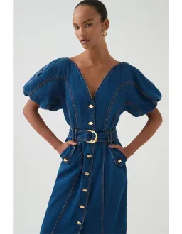 Aje Harper Denim Midi Dress in Classic Wash Size 6/XS for rent on The Volte - image 6