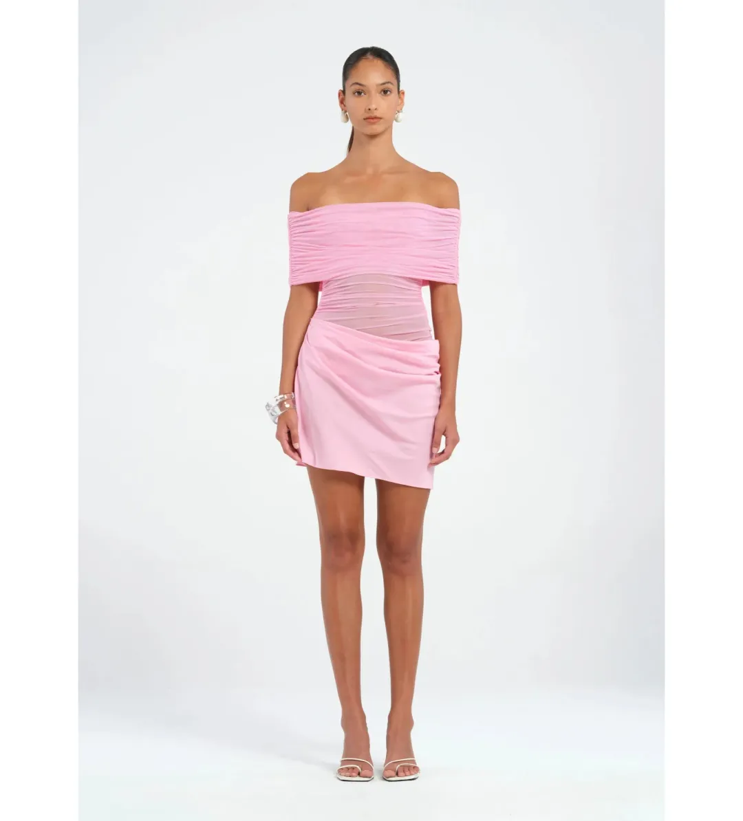 BENNI Nico Off-Shoulder Mini Dress Bubblegum Size AU 8 for rent on The Volte - main image