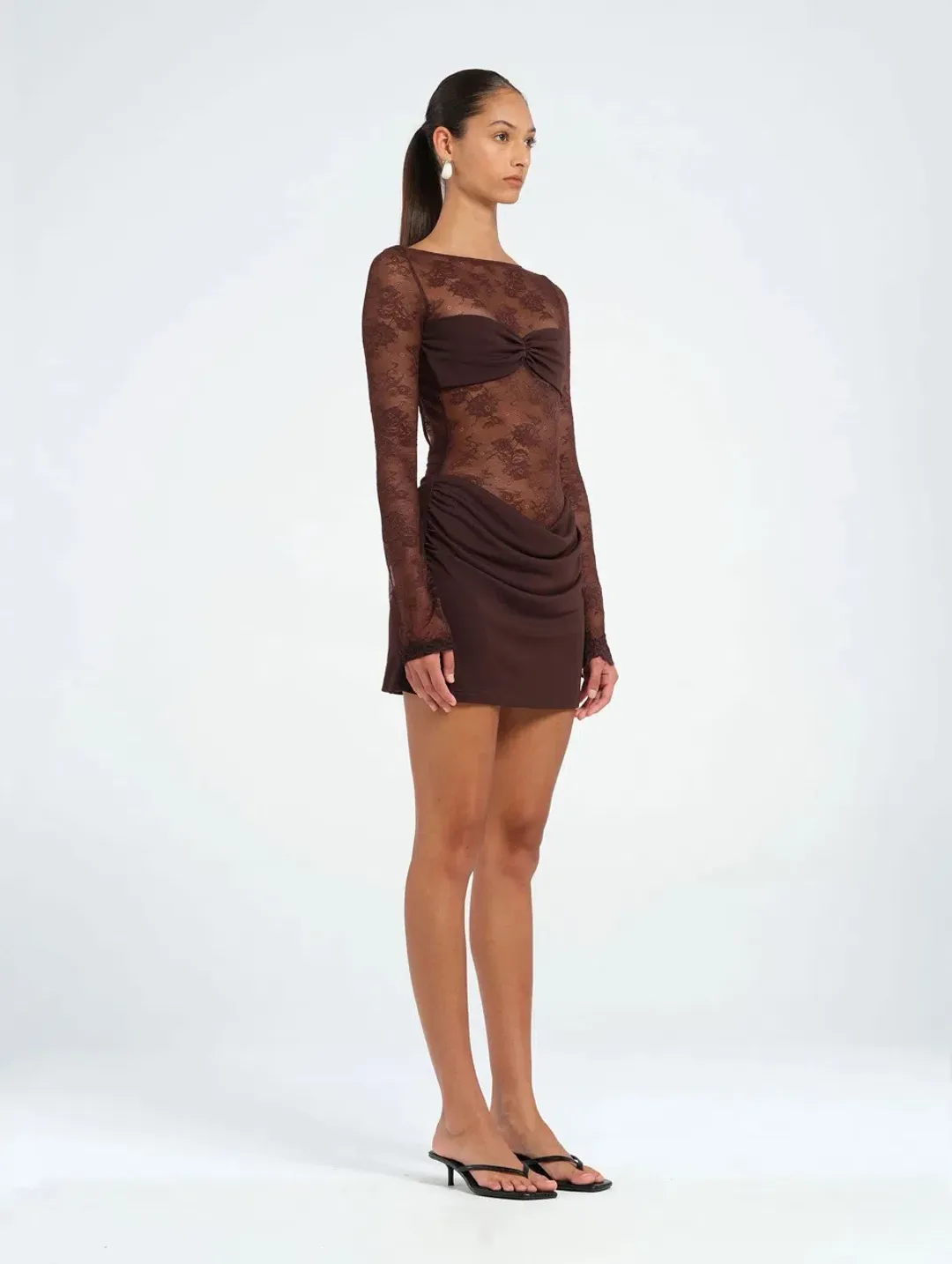 BENNI Oskar Mini Dress in Chocolate Size AU8 for rent on The Volte - main image