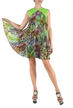 Versace Green Multicolor Plisse Tent Mini Dress Sleeveless Made in Italy Size 38 for rent on The Volte - image 2