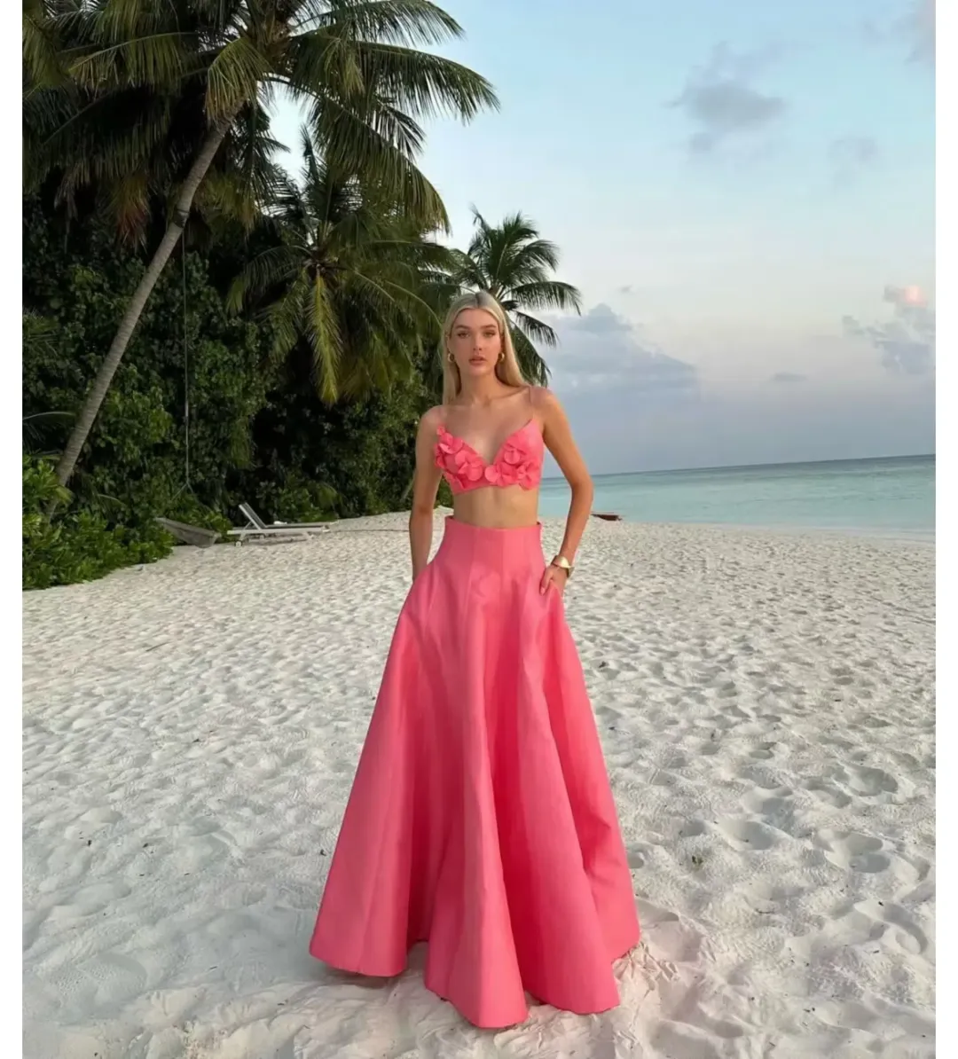 Acler Isla Set Maxi Skirt in Pink Rose Size AU 6 for rent on The Volte - main image