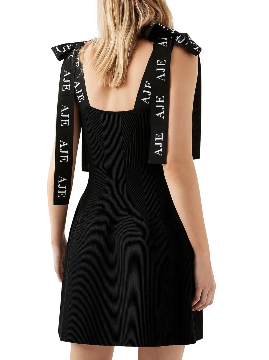 Aje Amber Knit Tie Shoulder Mini Dress in Black Size 6 for rent on The Volte - main image