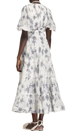 Zimmerman Pleated Midi Dress White & Blue Floral Size 6 for rent on The Volte - image 2