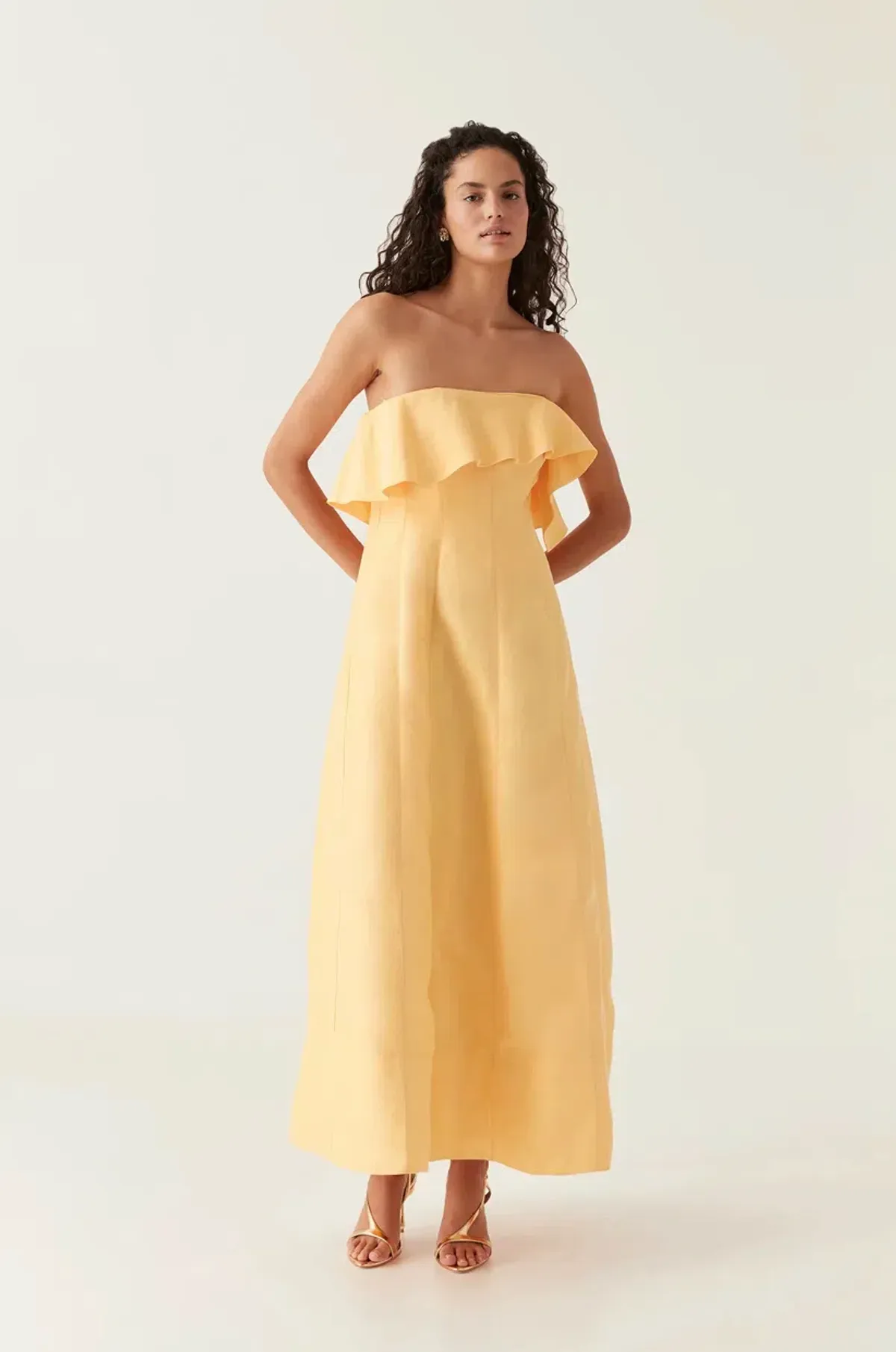 Aje Shallows Strapless Midi Gown in Marigold Yellow Size 10 for rent on The Volte - main image