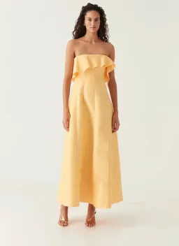 Aje Shallows Strapless Midi Gown in Marigold Yellow Size 10 for rent on The Volte - image 3