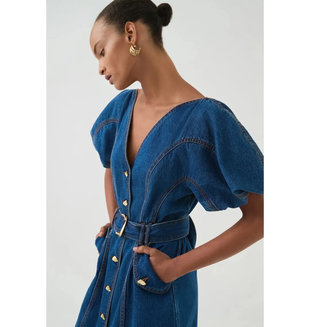 Aje Harper Midi Dress Denim Size 10/M for rent on The Volte - main image