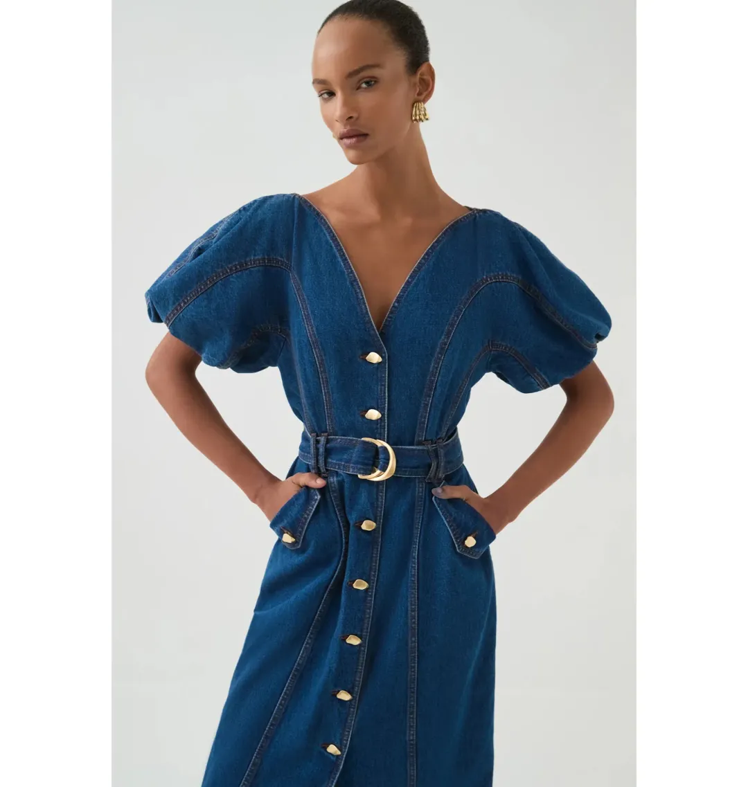 Aje Harper Midi Dress Denim Size 10/M for rent on The Volte - main image