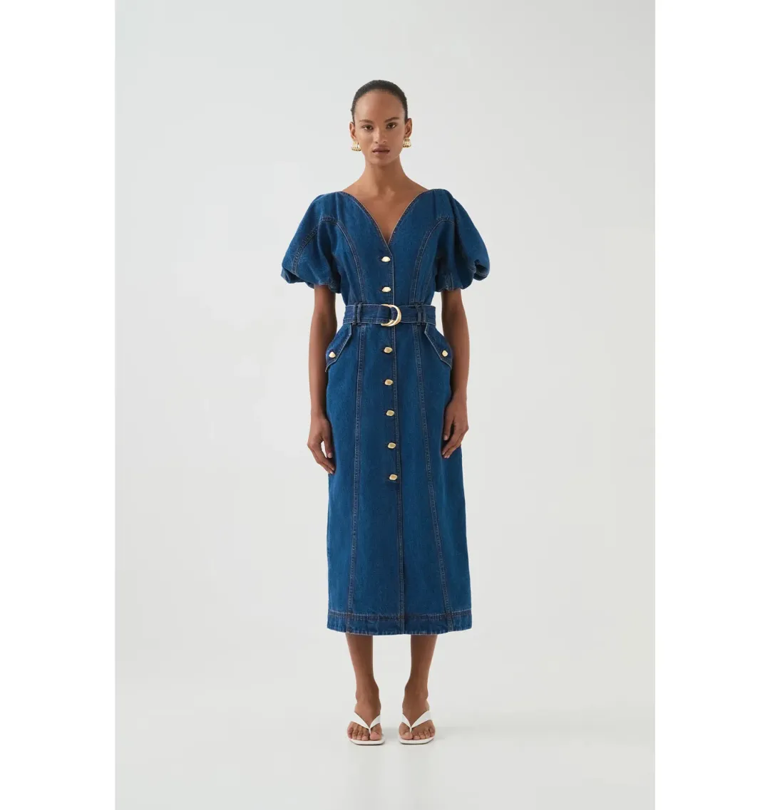 Aje Harper Midi Dress Denim Size 10/M for rent on The Volte - main image