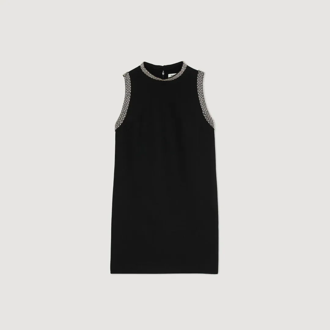 Sandro Rhinestone Embellished Mini Dress Black Size 10 for rent on The Volte - main image