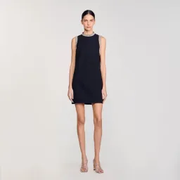 Sandro Rhinestone Embellished Mini Dress Black Size AU 12 for rent on The Volte - image 1