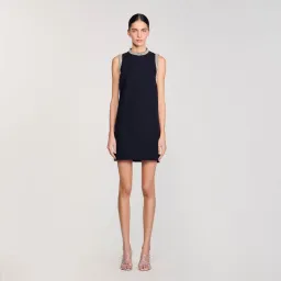Sandro Rhinestone Embellished Mini Dress Black Size AU 12 for rent on The Volte - image 2