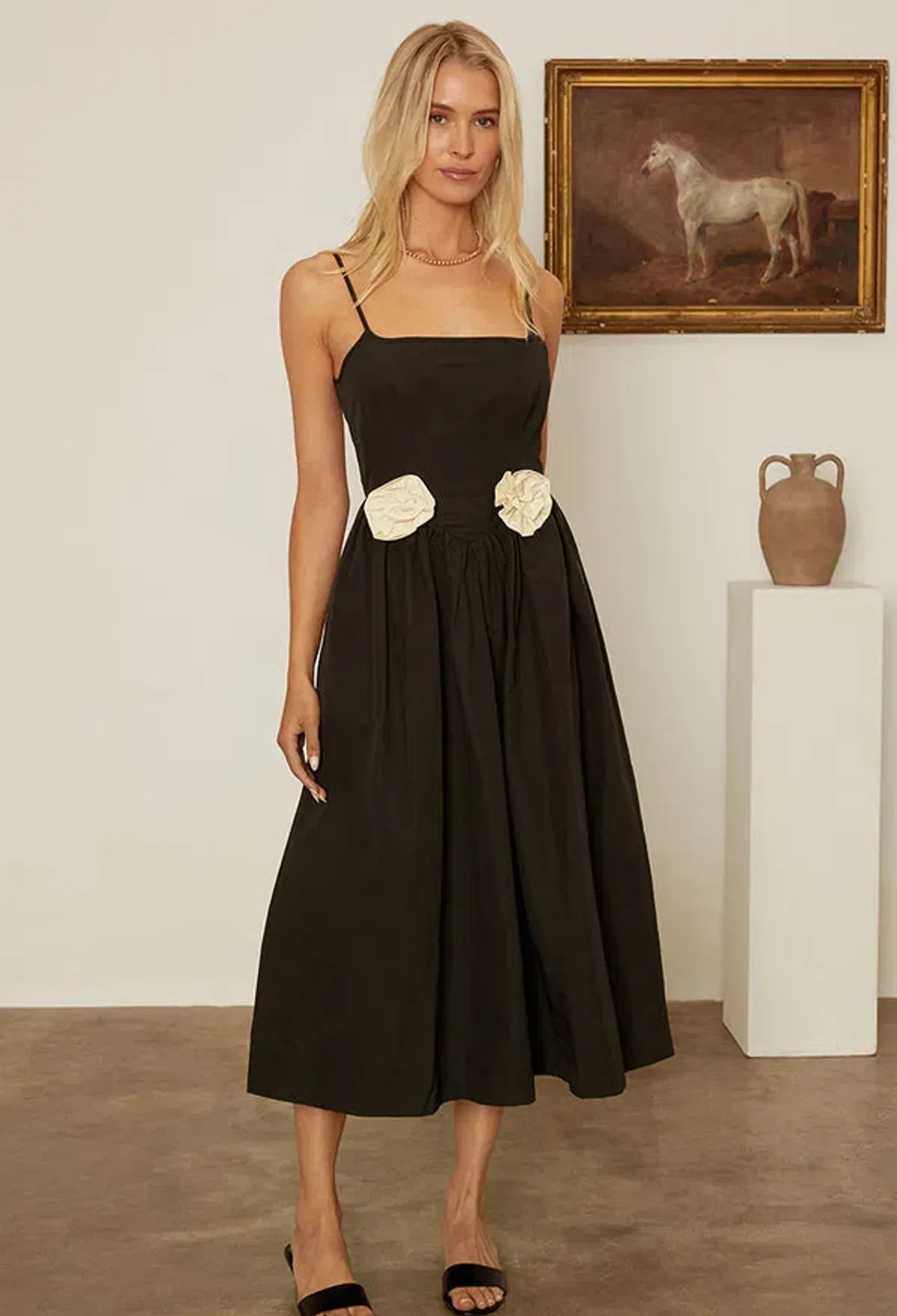 Ciao Lucia Neroni Midi Dress in Black Rosette Size S / AU 8 for rent on The Volte - main image