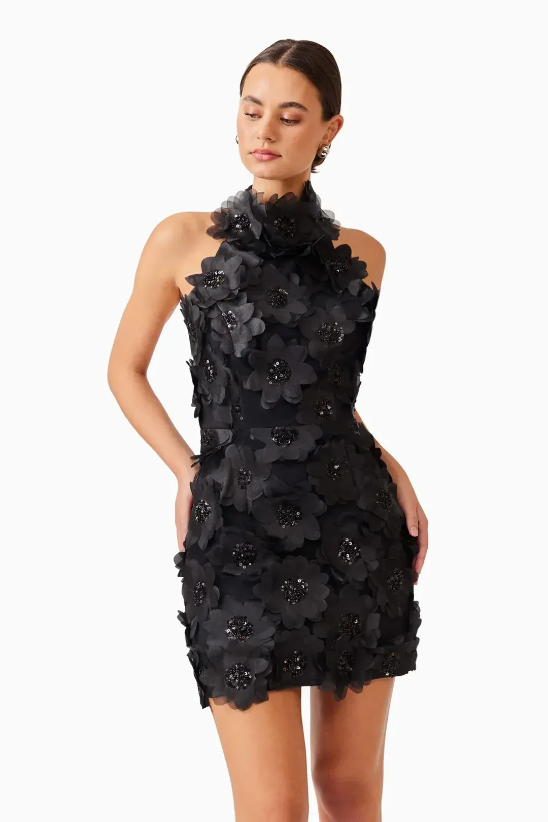 Elliatt Cherry Blossom Mini 3D Floral Dress Black 10 for rent on The Volte - main image