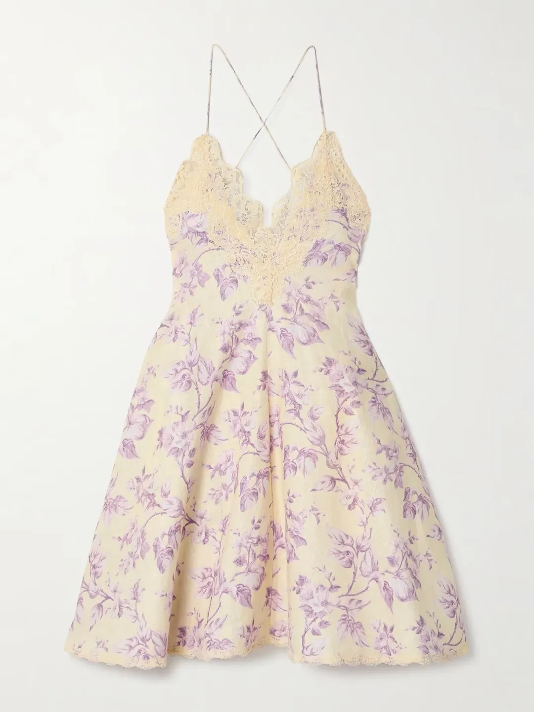 Zimmermann Halliday Swing Mini Dress in Yellow/Lilac Floral Size 2 / AU 12 for rent on The Volte - main image