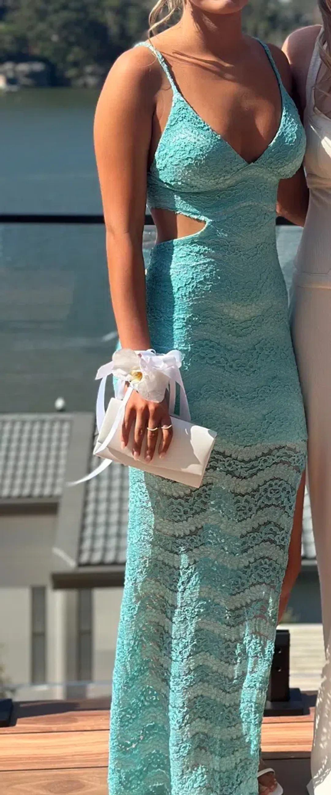 Amy Taylor Couture Lace Aqua Blue Gown Size 8 for rent on The Volte - main image