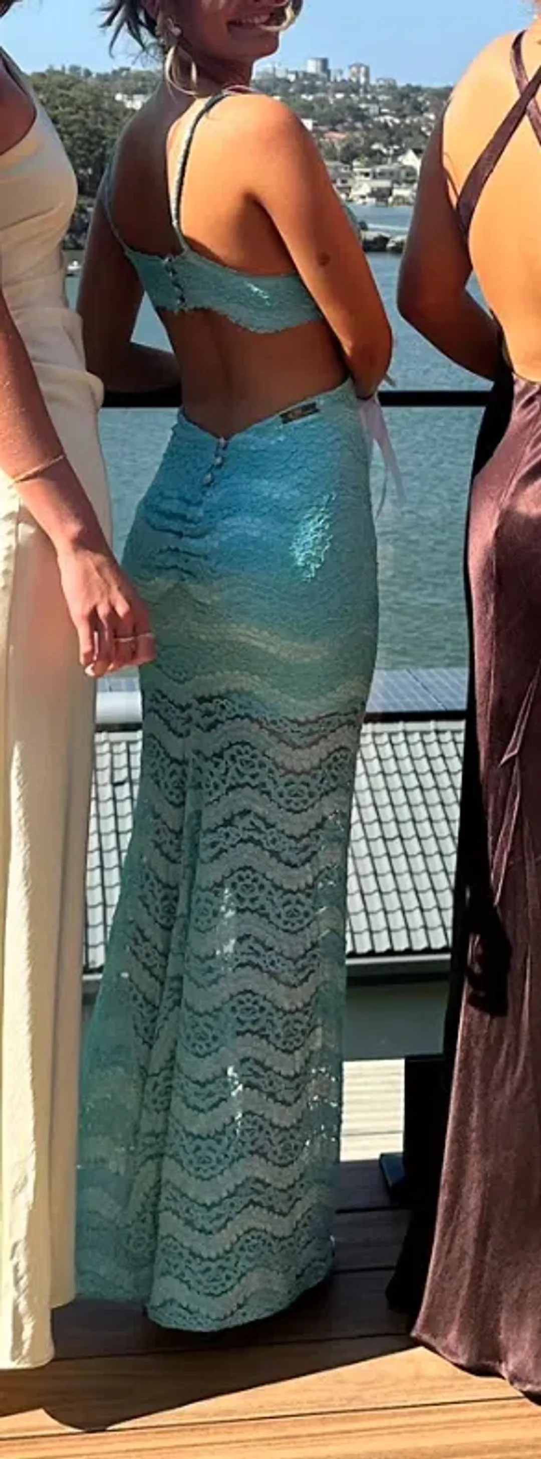 Amy Taylor Couture Lace Aqua Blue Gown Size 8 for rent on The Volte - main image