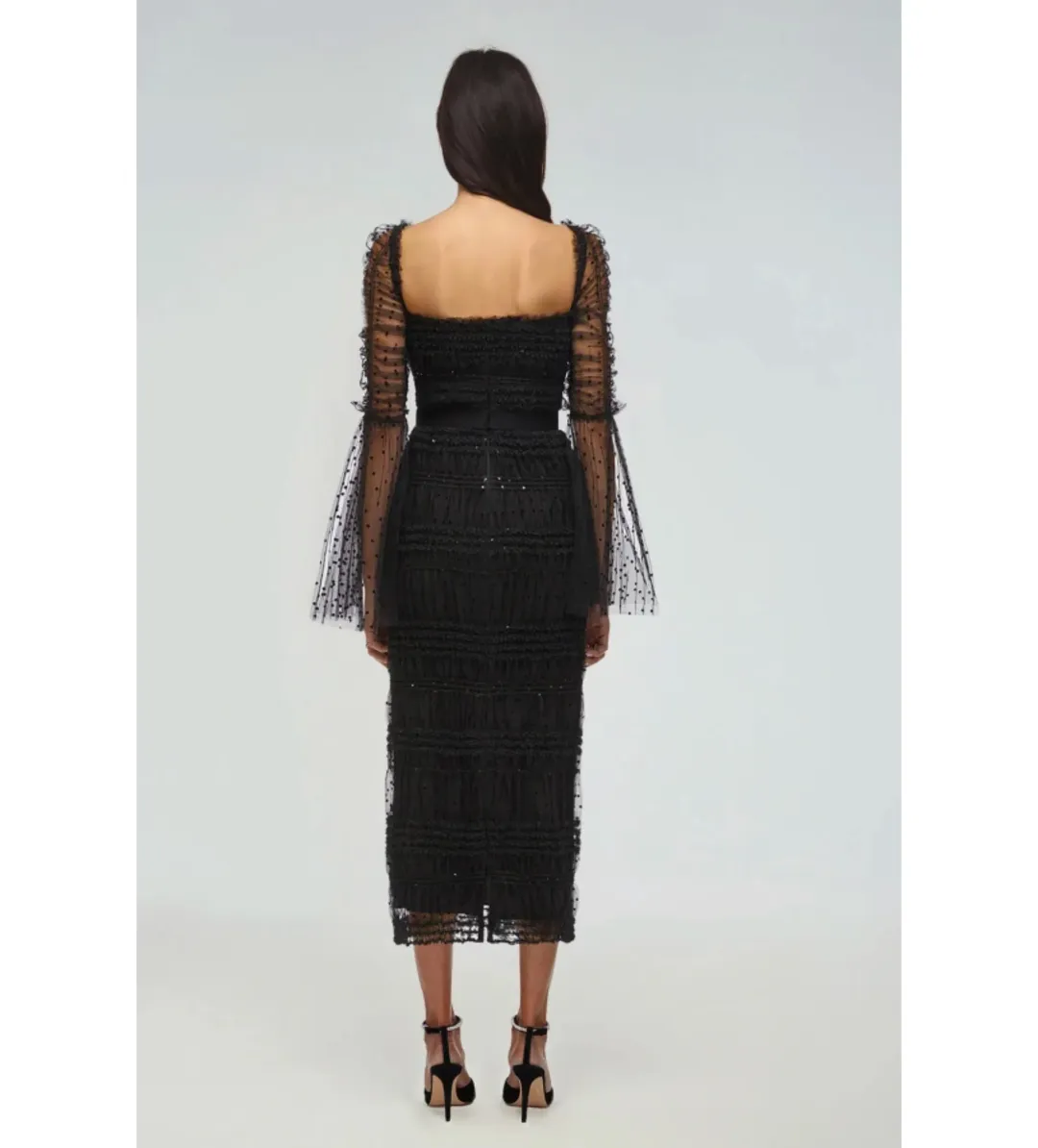 Self-Portrait Sequin Dot Mesh Midi Dress Black Size 10 for rent on The Volte - main image