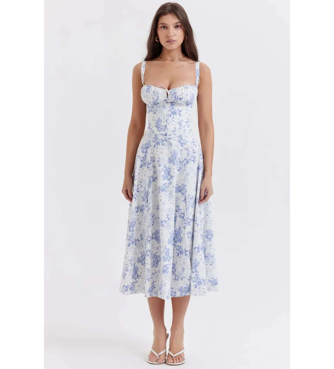 House of CB Carmen Midi Blue Print Bustier Size XS for rent on The Volte - main image