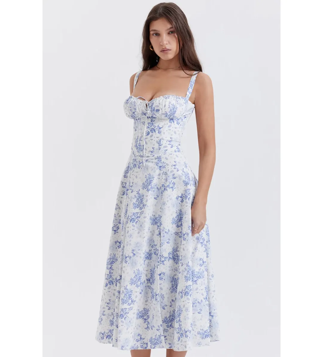 House of CB Carmen Midi Blue Print Bustier Size XS for rent on The Volte - main image