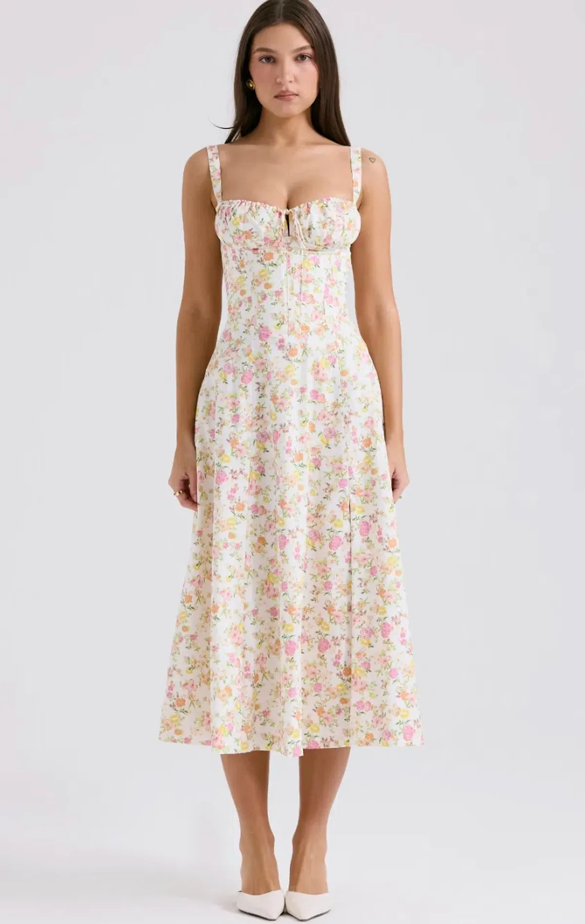 House of CB Carmen Floral Bustier Midi Sundress in  Ivory Meadow Size M/ AU 10 for rent on The Volte - main image