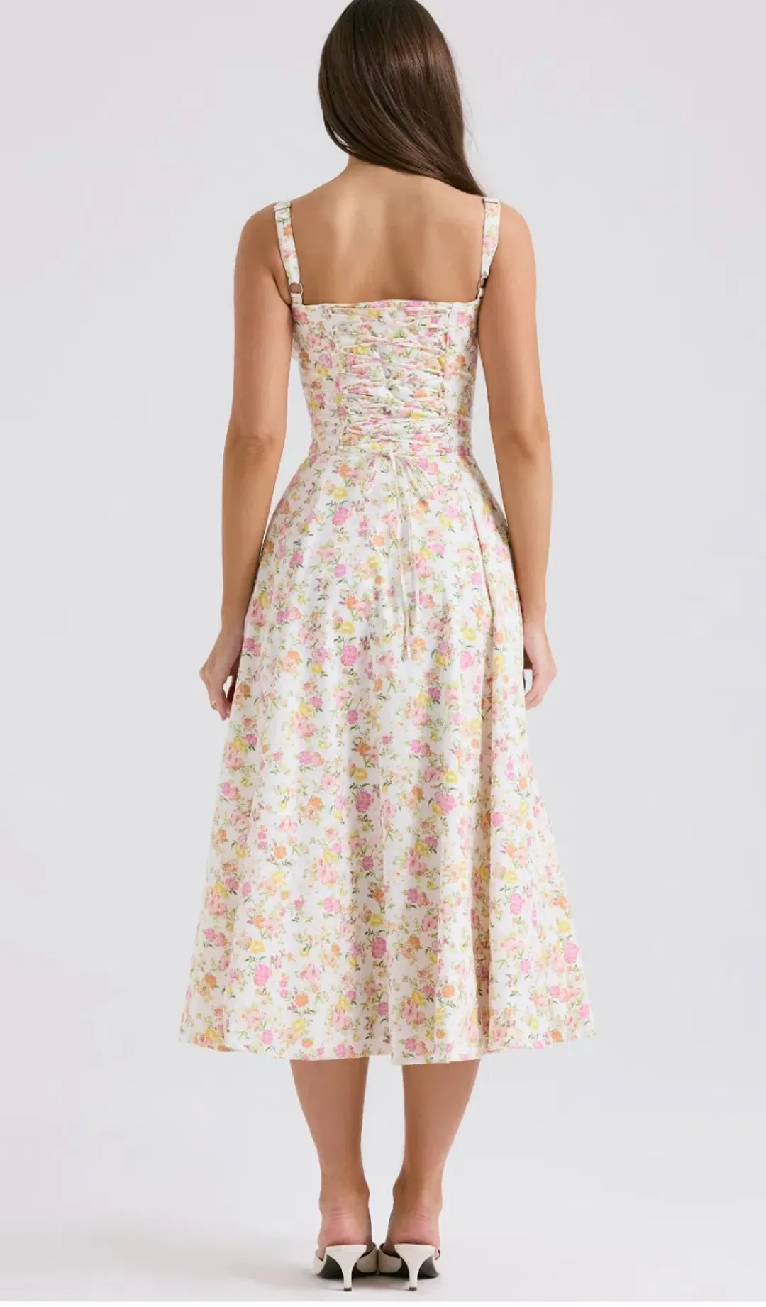 House of CB Carmen Floral Bustier Midi Sundress in  Ivory Meadow Size M/ AU 10 for rent on The Volte - main image