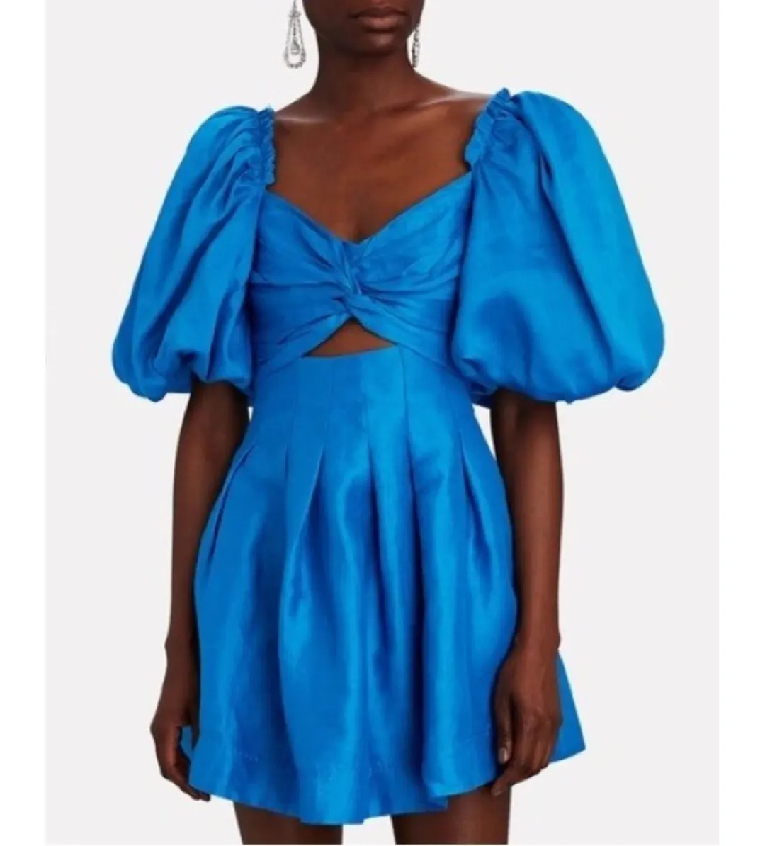 Aje Dusk Knot Puff Sleeve Mini Dress Blue Size XS AU 6 for rent on The Volte - main image